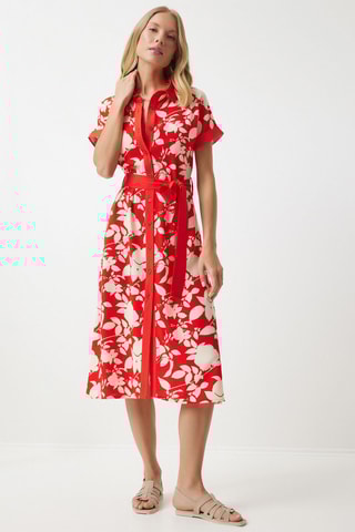 Vestido-camisa - Vermelho e branco