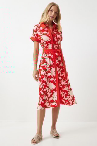 Vestido-camisa - Vermelho e branco