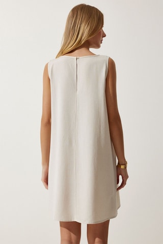 Vestido estilo patinadora em linho sem mangas - Bege