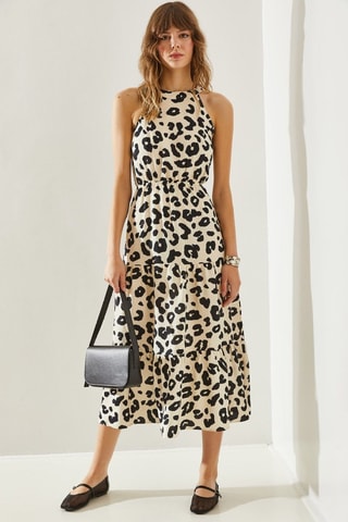 Vestido midi - Cru e preto