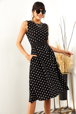 Vestido midi sem mangas - Preto e branco