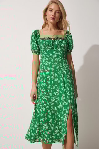 Vestido midi Verde e cru