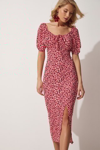 Vestido midi Fúcsia e branco