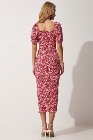 Vestido midi Fúcsia e branco