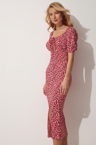 Vestido midi Fúcsia e branco