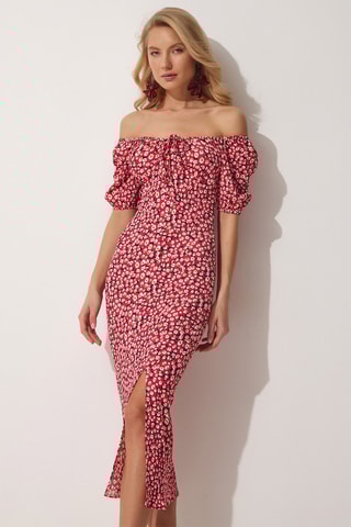 Vestido midi Fúcsia e branco