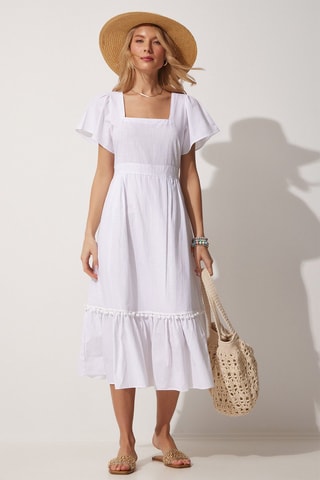 Vestido midi em linho Branco