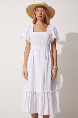 Vestido midi em linho Branco