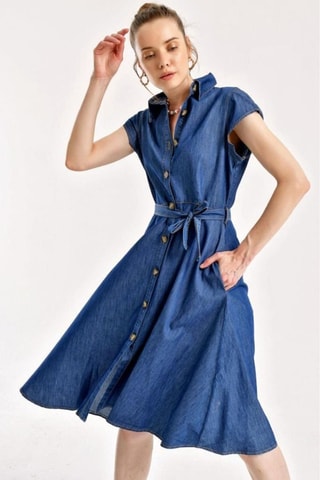 Vestido-camisa em ganga - Azul-marinho