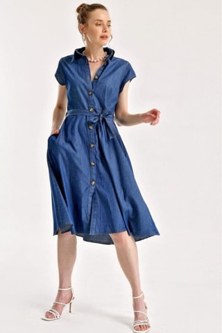 Vestido-camisa em ganga - Azul-marinho