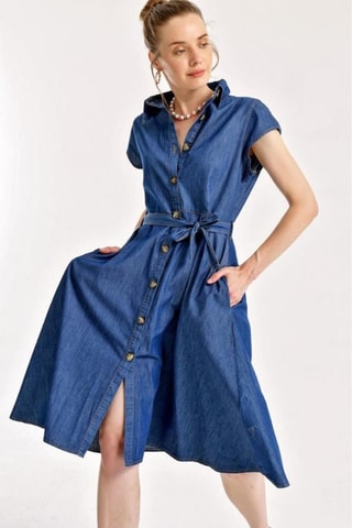 Vestido-camisa em ganga - Azul-marinho