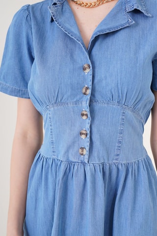 Vestido midi em ganga - Azul-celeste