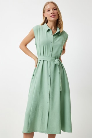 Vestido-camisa - Verde-água