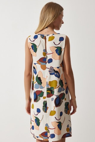 Vestido trapézio - Cru e verde