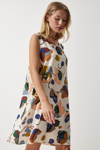 Vestido trapézio - Cru e verde