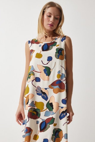 Vestido trapézio - Cru e verde