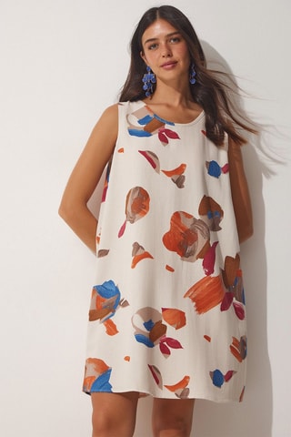 Vestido trapézio - Bege e rouge brique
