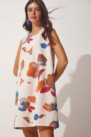 Vestido trapézio - Bege e rouge brique