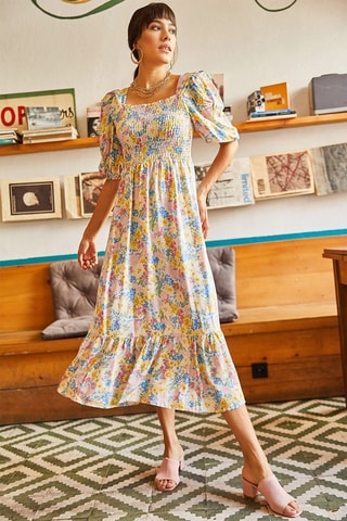 Vestido midi - Amarelo e azul