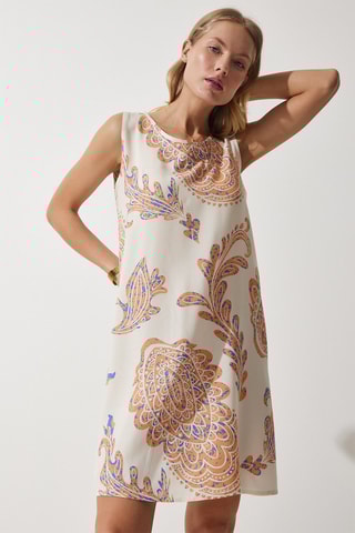 Vestido direito em linho - 
Bege