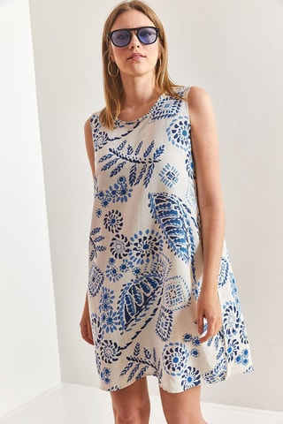 Vestido trapézio sem mangas em linho - Branco