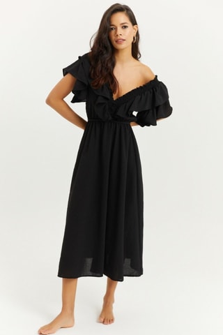Vestido com folhos - Preto