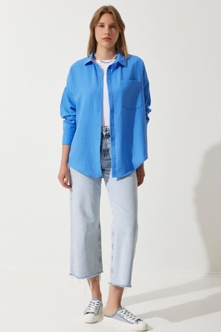 Camisa oversize em linho - Azul