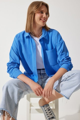 Camisa oversize em linho - Azul