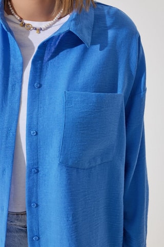 Camisa oversize em linho - Azul