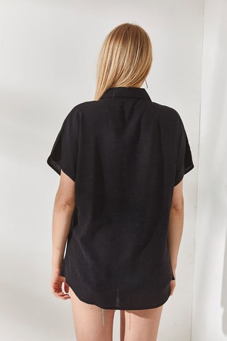 Camisa regular em linho - Preto