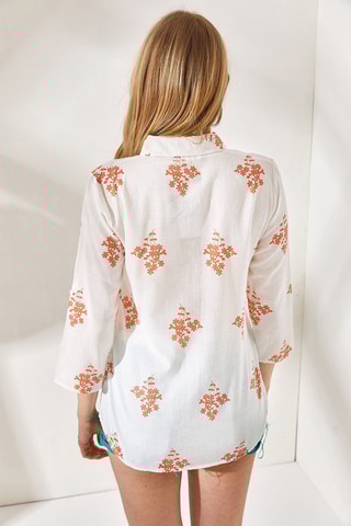 Camisa em linho - Branco e laranja