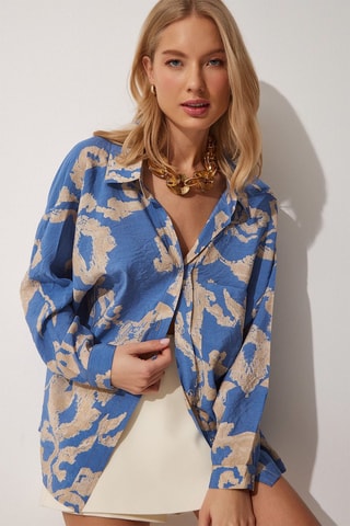 Camisa - Azul e bege
