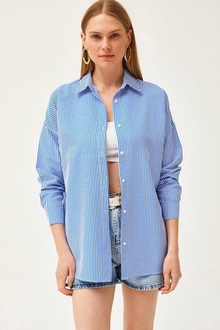 Camisa oversize - Azul-marinho e branco
