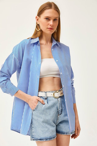 Camisa oversize - Azul-marinho e branco