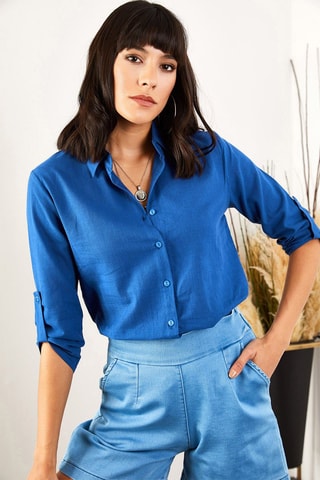 Camisa em linho - Azul-eléctrico