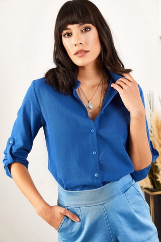 Camisa em linho - Azul-eléctrico