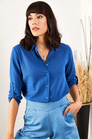 Camisa em linho - Azul-eléctrico