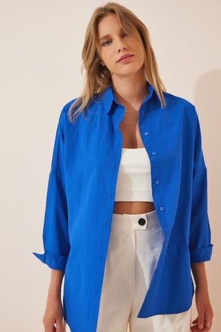 Camisa oversize - Azul-escuro