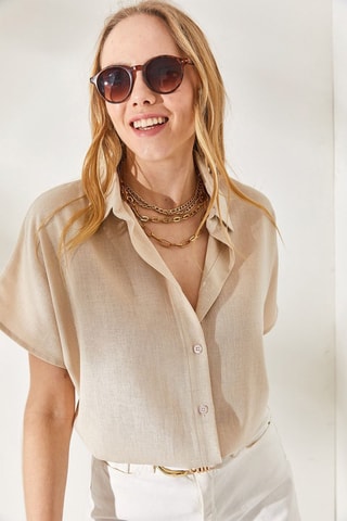 Camisa oversize em linho - Bege