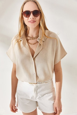 Camisa oversize em linho - Bege