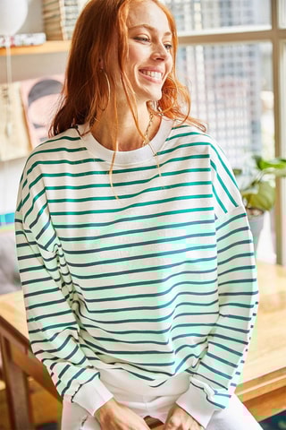 Sweat - Ecru et vert