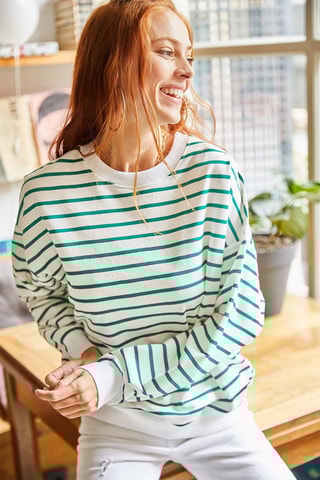 Sweat - Ecru et vert