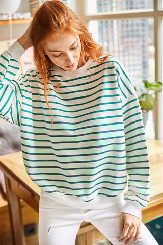 Sweat - Ecru et vert