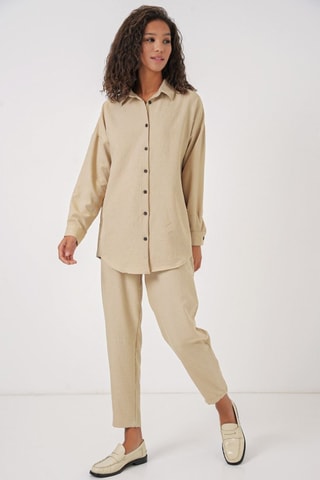 Camisa e calças 7/8 em linho - Bege