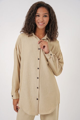 Camisa e calças 7/8 em linho - Bege
