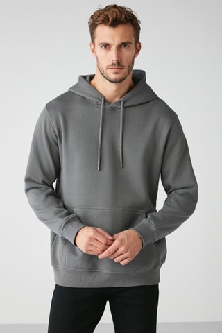 Sweat regular com capuz - Cinzento