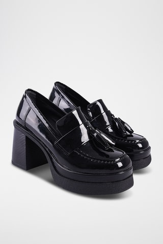 Mocassins com salto de verniz - Preto