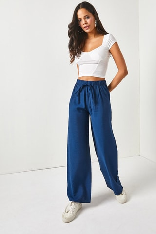 Pantalon palazzo taille haute - Bleu marine
