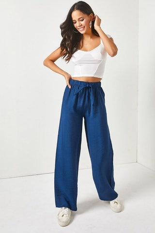 Pantalon palazzo taille haute - Bleu marine