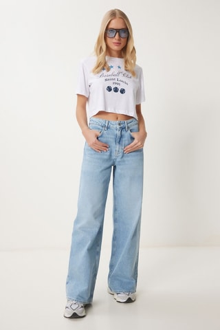 Jean wide legs taille haute - Bleu clair